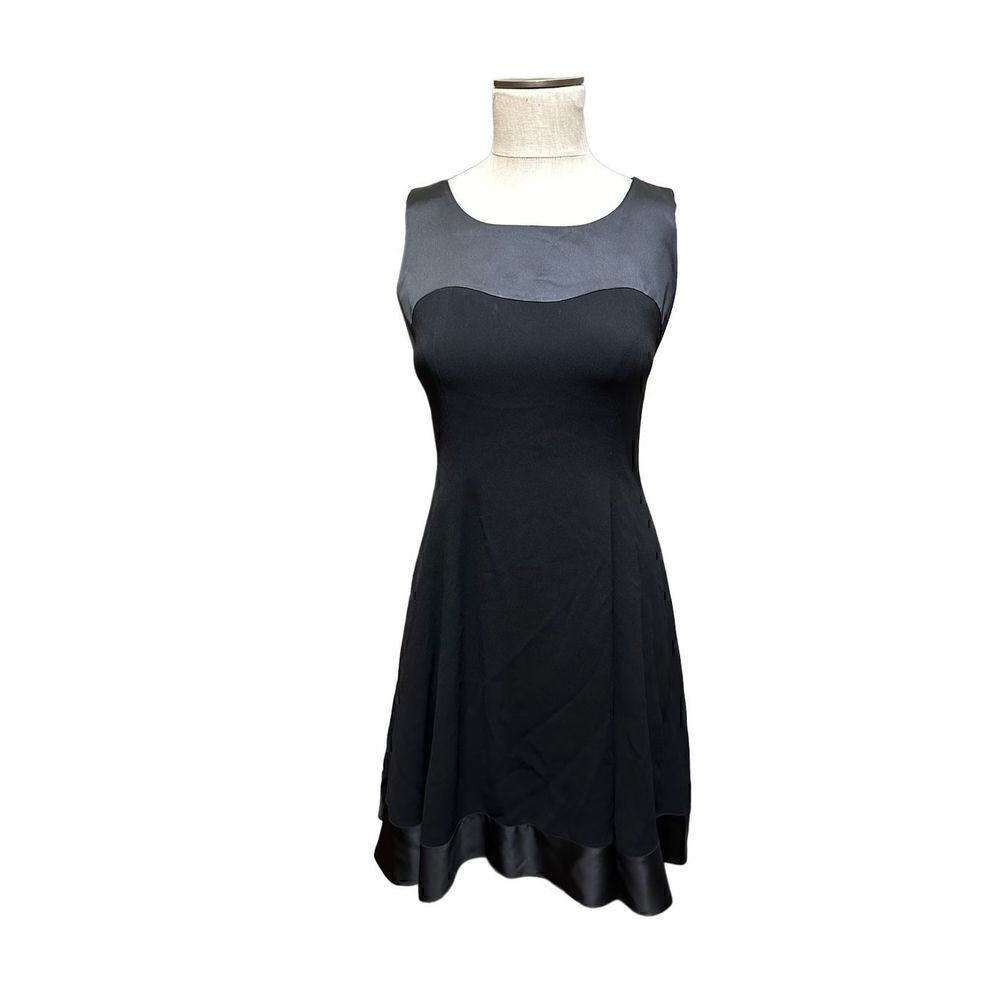 Linda Allard Ellen Tracy Sleeveless Satin Trim Black Fit Flare Dress Womens Sz 4